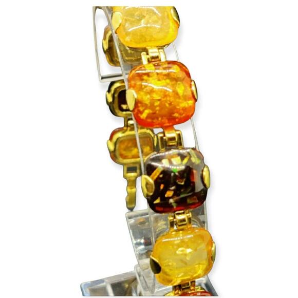 Monet Bracelet Fall Colors Bracelet w/ Gold Flecks Designer Costume Jewelry - Picture 1 of 7